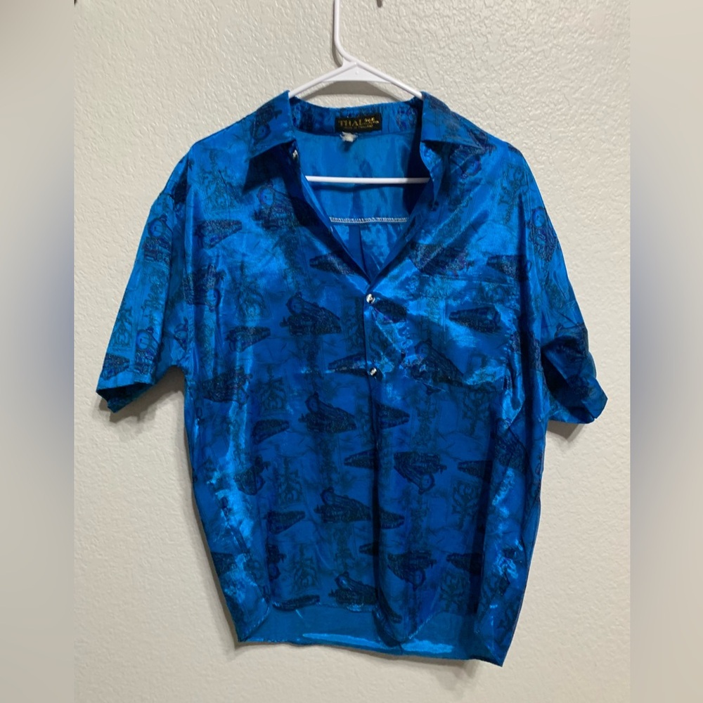 Blue shirt, Thai Silk Collection, unknown size